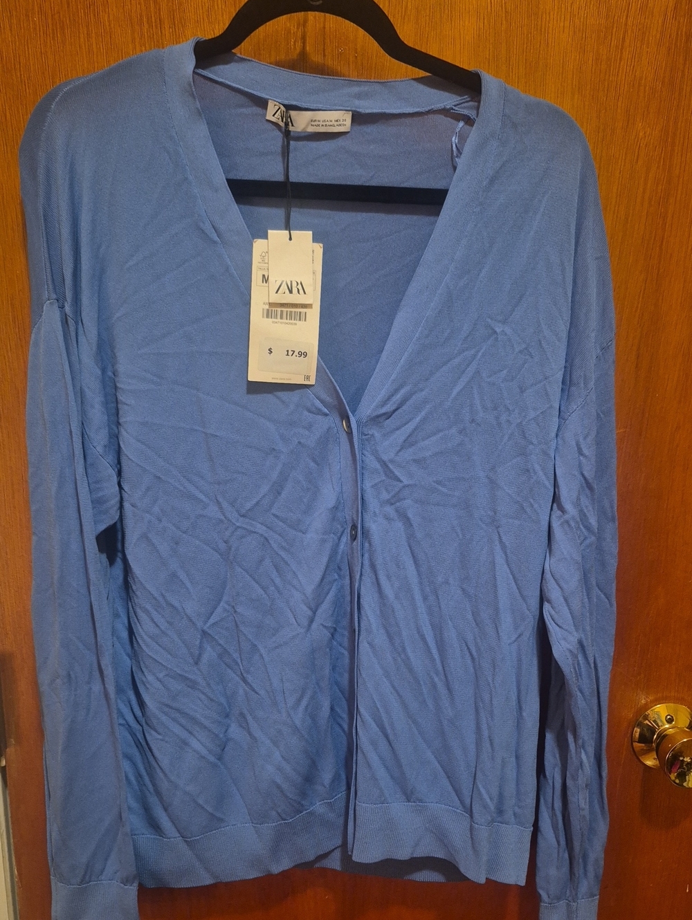 Zara Sky Blue V-Neck Buttoned Cardigan